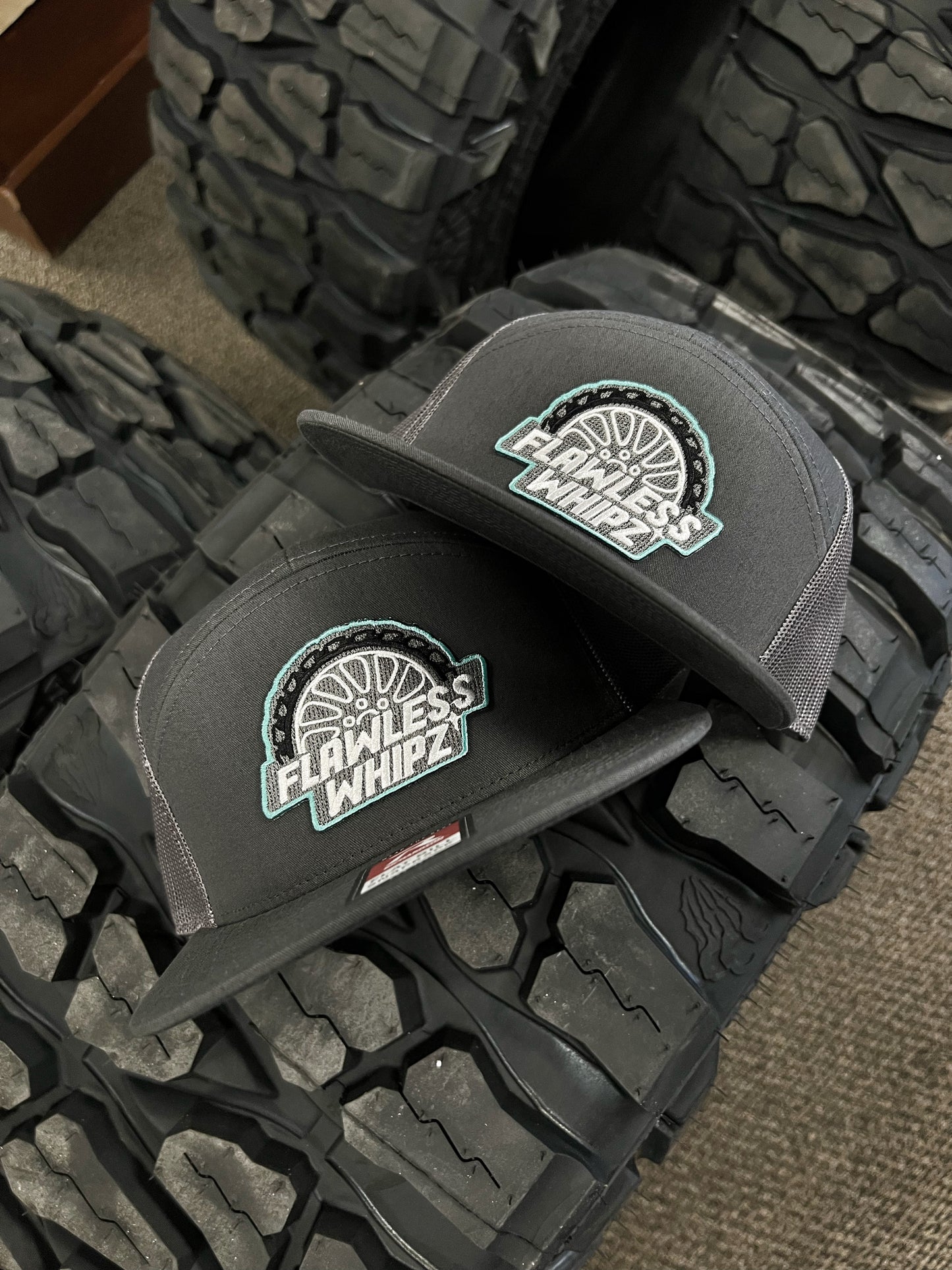 Whipz Flat Bill Teal Patch Trucker