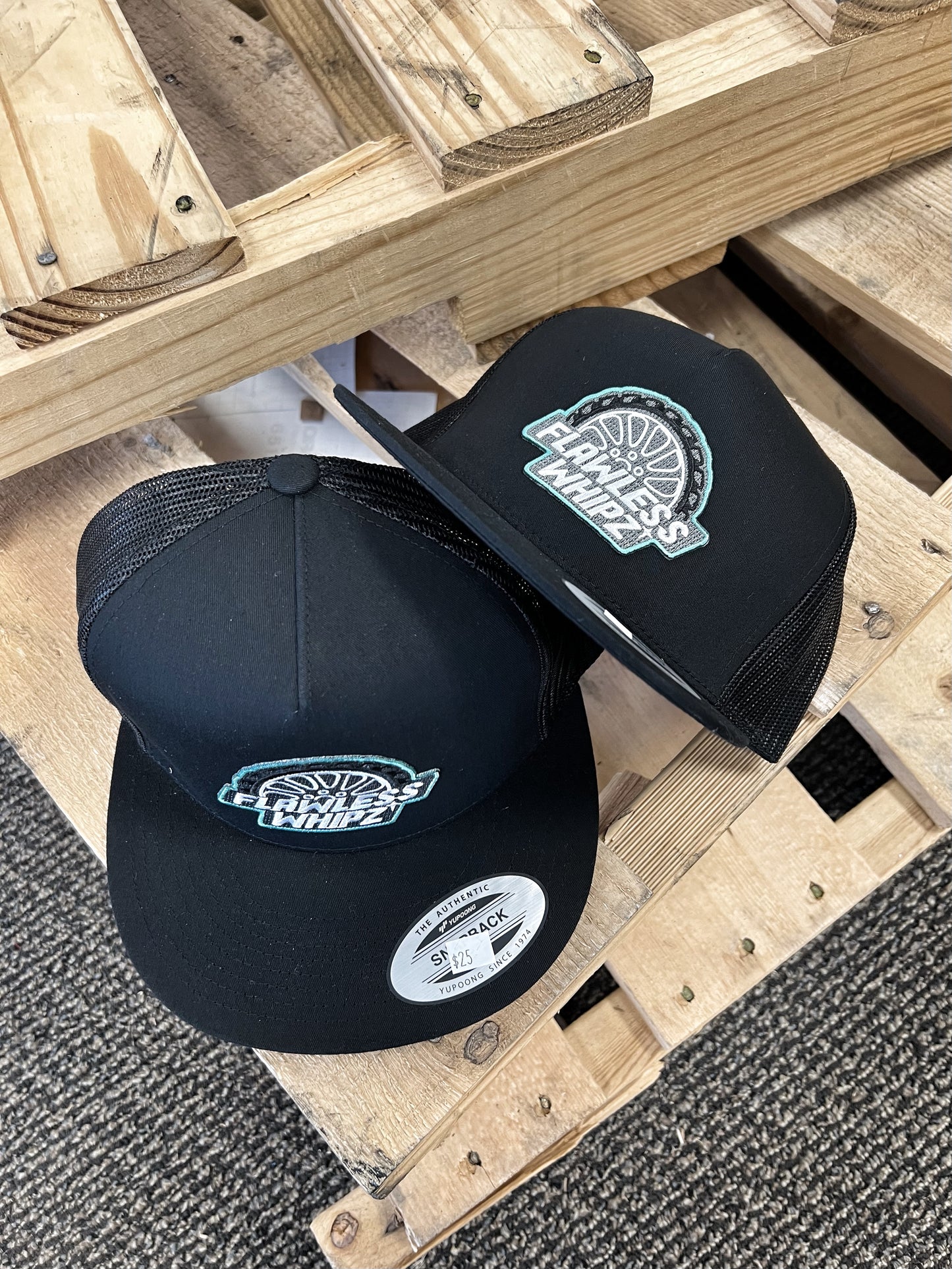 Whipz Flat Bill Teal Patch Trucker