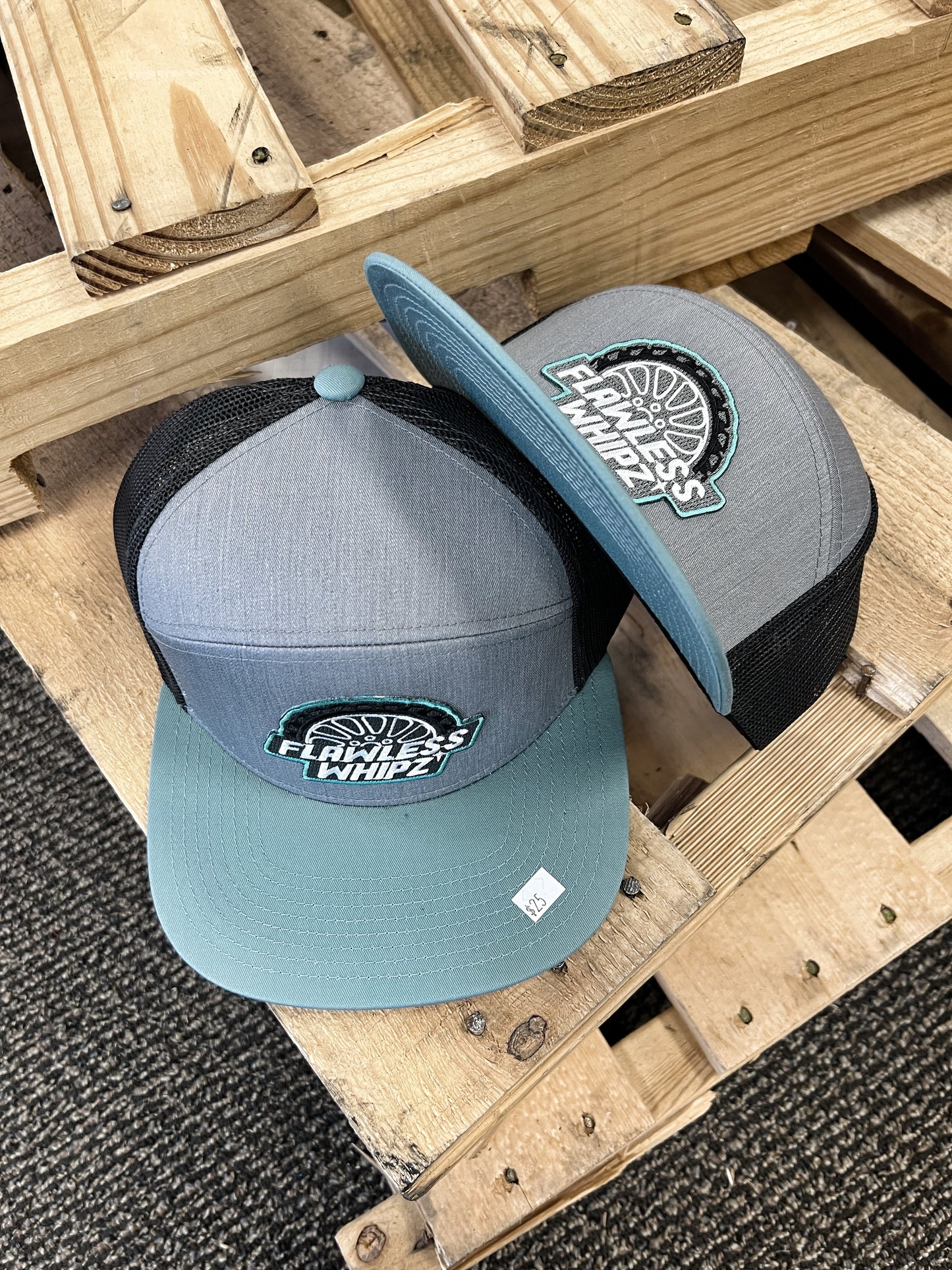 Whipz Flat Bill Teal Patch Trucker