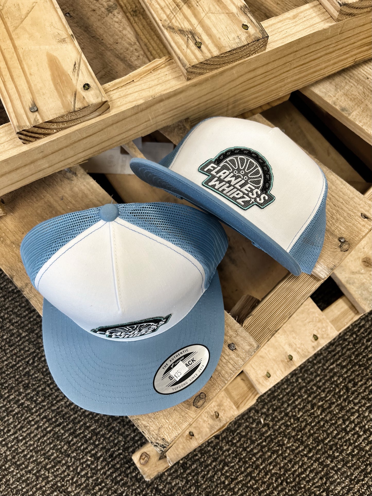 Whipz Flat Bill Teal Patch Trucker