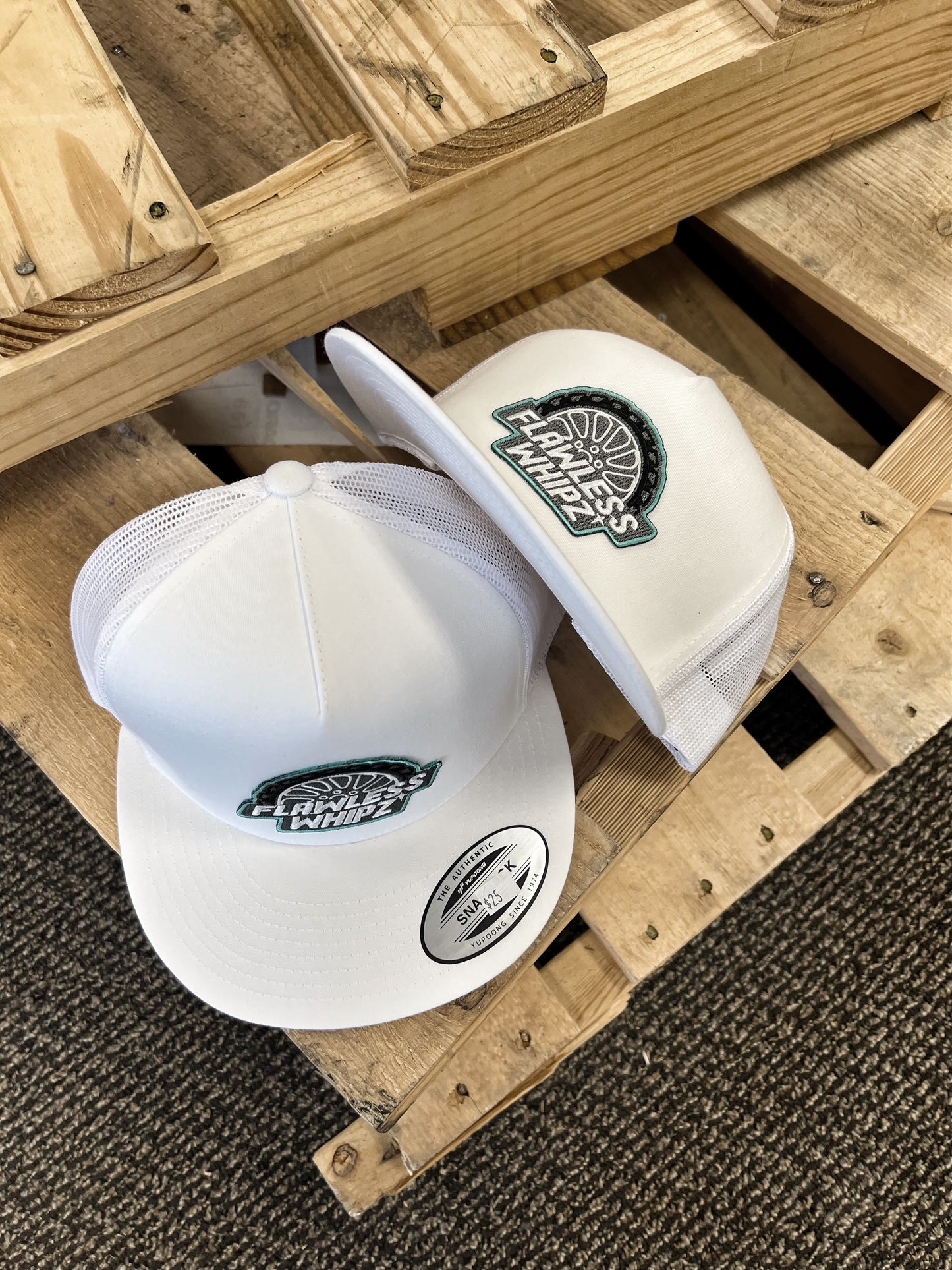 Whipz Flat Bill Teal Patch Trucker